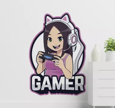Gamer anime girl illustration wall art - TenStickers