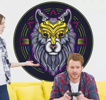Gaming neon wolf video game wall sticker - TenStickers
