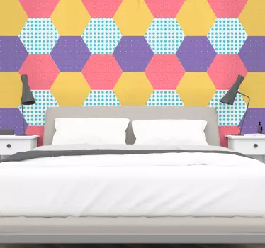 Patchwork hexagonal headboard wall decal - TenStickers