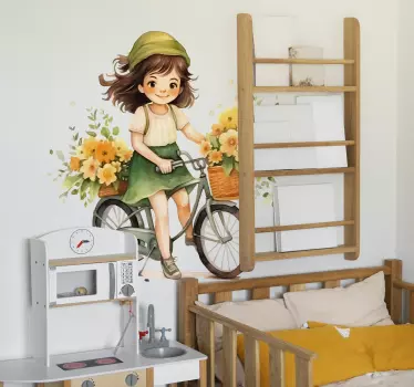 girl riding a bike illustration sticker - TenStickers