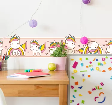 Glamour unicorns and rainbows set wall border decal - TenStickers