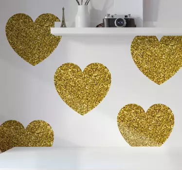 Glittery gold hearts wallpaper sticker - TenStickers