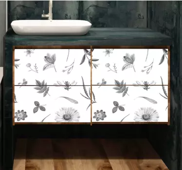 Gray sprint flowers decals for furniture - TenStickers