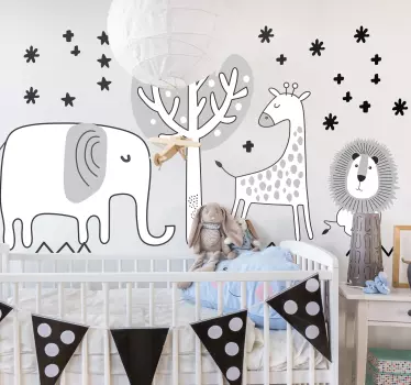 Gray tree and jungle animals wild animal sticker - TenStickers