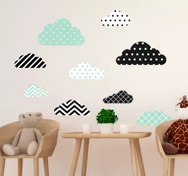Pack of 9 green and mint textures clouds line decal - TenStickers