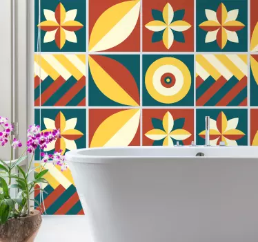 Green and orange pattern tile  transfer - TenStickers