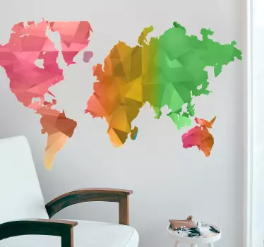 Green and red continents with lines map wall sticker - TenStickers