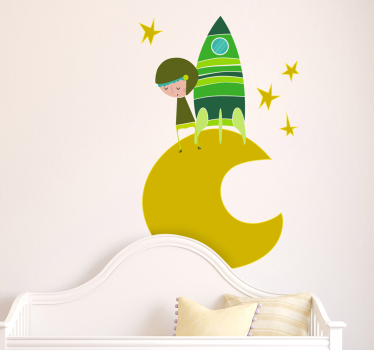 Green Moon Astronaut Wall Sticker - TenStickers