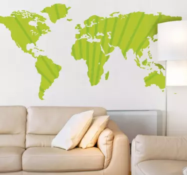 Green world map wall sticker - TenStickers