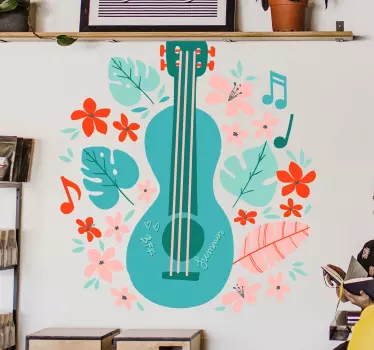 Guitar with flowers musical wall stickers - TenStickers