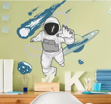 Hand drawn astronaut character bedroom sticker - TenStickers