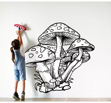 Hand drawn illustration mushroom wallpaper decal - TenStickers