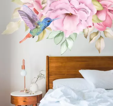 Hanging garden flowers with birds wallpaper sticker - TenStickers