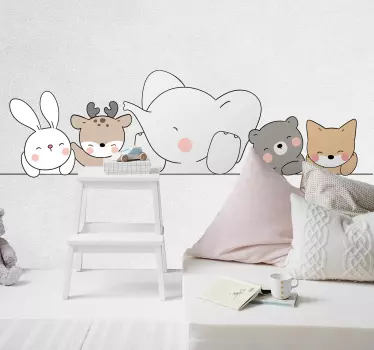 Happy animals nordic style for nursery baby wall sticker - TenStickers