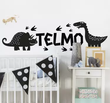 Happy dinossaur with name wall decal - TenStickers