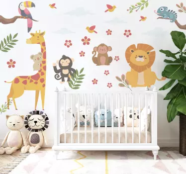 Happy jungle animals illustration sticker - TenStickers