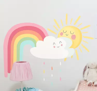 Happy sun and clouds with rainbow cartoon wall decal - TenStickers