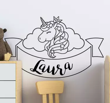 Happy unicorn with name  Custom Sticker - TenStickers