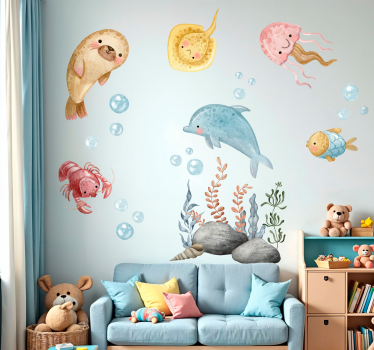 Happy watercolour sea wall sticker - TenStickers