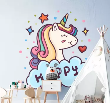 Head of a unicorn in the cloud cinema sticker - TenStickers