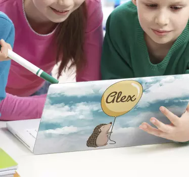 Hedgehog with air balloon laptop skin - TenStickers