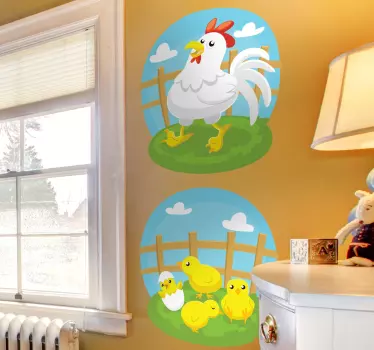 Hen With Baby Chicks Sticker - TenStickers