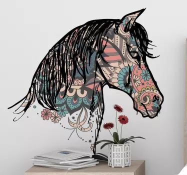 Horse head in ethnic style animal wall decal - TenStickers