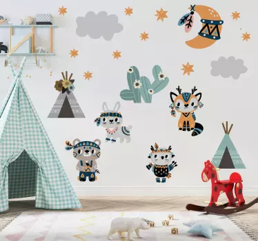 Indian style animals illustration sticker - TenStickers