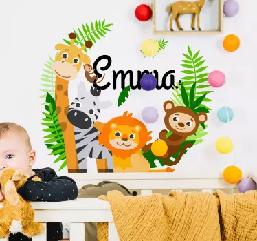 Jungle animal illustration wall art decal - TenStickers