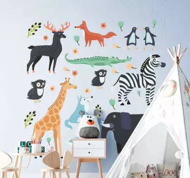 jungle animals cartoon wall decal - TenStickers