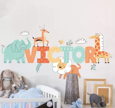 Jungle kid animals with customisable name custom sticker - TenStickers