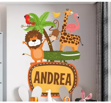 Jungle tree animals with name wild animal sticker - TenStickers