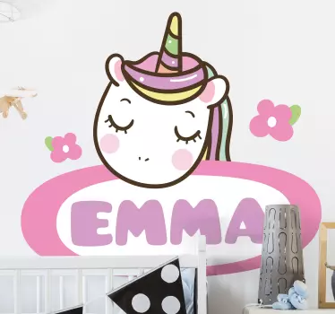 Kid name tag label with unicorn Kids Bedroom Wall Sticker - TenStickers