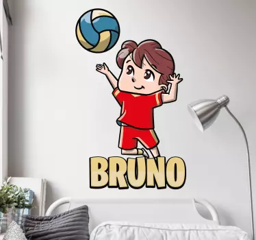 Kid volleyball player with name custom sticker - TenStickers