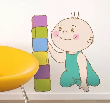 Kid with Coloured Blocks Kids Sticker - TenStickers