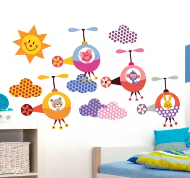 Kids Animal Helicopter Formation Flying Decals - TenStickers