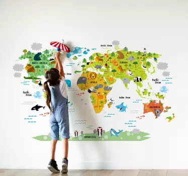 Kids animal world map wall sticker - TenStickers