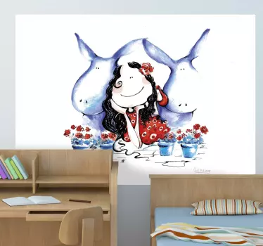 Kids Donkey Lady Wall Mural - TenStickers