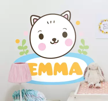 Kid's name tag label with cat Kids Bedroom Wall  decal - TenStickers