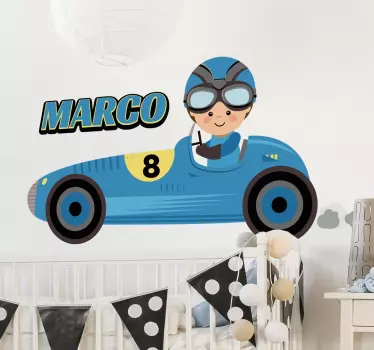 Kids Personalised Race Car Illustration Sticker - TenStickers