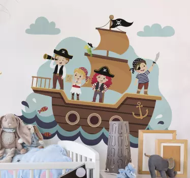 Kids pirates illustration wall art - TenStickers