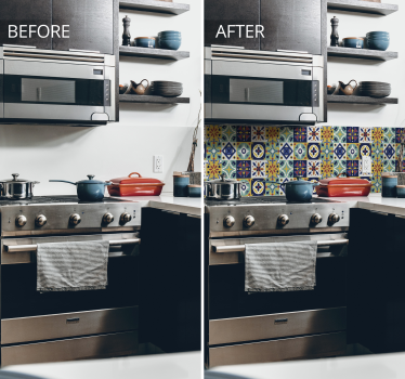 Kitchen wall sticker floral pattern tile - TenStickers