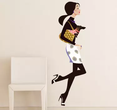 Lady and Little Dog Shopping Decal - TenStickers