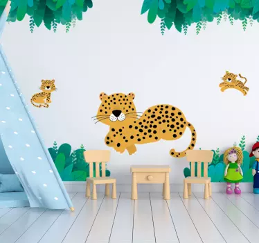 Leopard mom and babies wild animal sticker - TenStickers