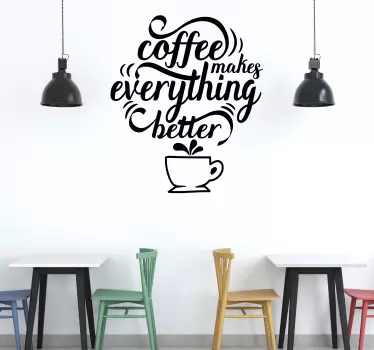 quote coffee with sketch cafe text wall decal - TenStickers