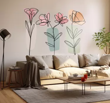 line art flowers flower sticker - TenStickers