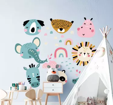 little animals nordic style cartoon wall decal - TenStickers