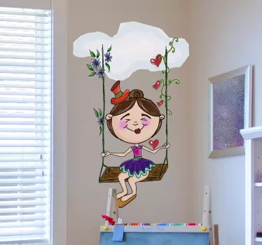 Little Girl in Swing Under Cloud Kids Decal - TenStickers