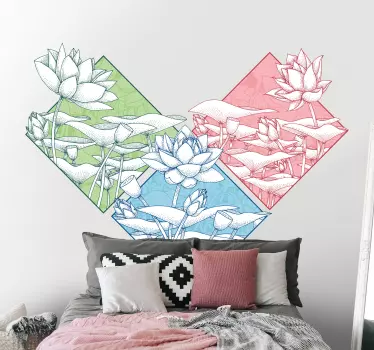 Lotus scene set flower wall decor - TenStickers