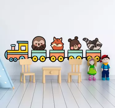 lovely animal train illustration wall art - TenStickers